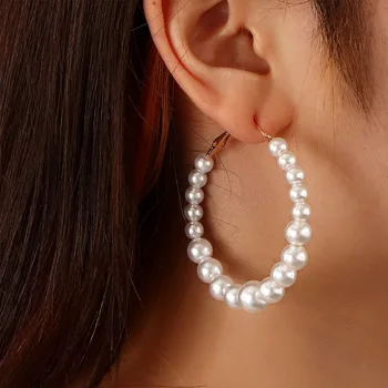1 ЧИФТ големи перлата на обеци-халки, расшитых мъниста, за жени, Бохемия, големи размери, кръгла линия, сватбени декорации за уши