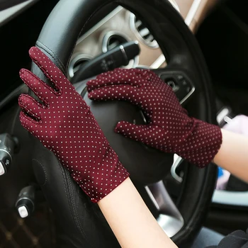 1 Чифт Нови модерни слънчеви ръкавица на китката, еластични ръкавици без пръсти на точки, дамски ръкавици от плат, плетиво, реколта ръкавици за пазаруване
