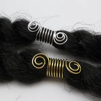 10 бр./опаковане. златна/сребърна панделка за коса dreadlock мъниста спирала пружини за удължаване на косата