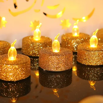 12 бр., електронна пластмасов златната пудра на прах, led свещ, Изненада за Парти по случай рожден Ден, романтична сватба украса за свещи