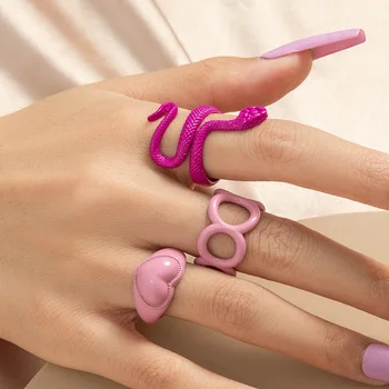 2023 Нов Модерен Сладък Розов Комплект пръстени във формата на Змии за Жени, Романтична Геометрично пръстен за Любов, Индивидуалност, готически бижута, Двойка Подаръци за партита