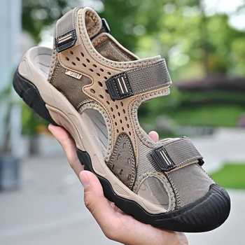 2023 Нови летни мъжки сандали, градинска ежедневни обувки в римски стил, блатните сандали, нескользящие маратонки на равна подметка, мъжки плажни сандали голям размер