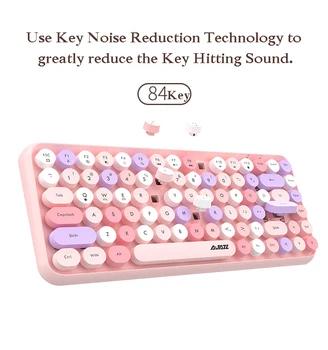 AJAZZ 308I Розова клавиатура за таблети, мобилни телефони, iPad, мини-ретро Кръгли бутони с 84 комбинации, Bluetooth-съвместима клавиатура