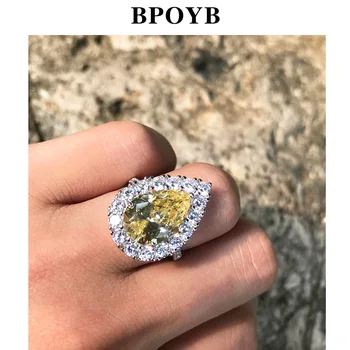 BPOYB Продава светеше като звезда, пръстен от жълт камък, бижута от сребро 925 проба, модно дамско луксозно голям грушевидное пръстен
