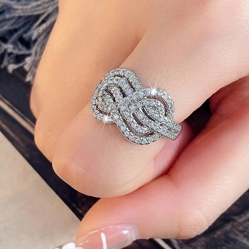 CAOSHI Стилен пръстен с обрат-дизайн, дамски аксесоари за годеж с брилянтен цирконием, Сребърни бижута за пръстите на сватбата