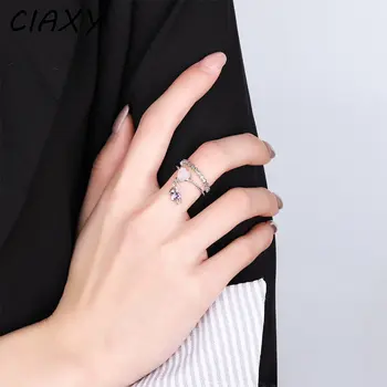 CIAXY сребрист цвят, двуслойни розови пръстени с Медвежонком, Женски темперамент, Регулируема годежен пръстен, корейски луксозни бижута
