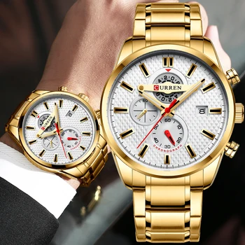 Curren Relogio Masculino Мъжки часовници Най-добрата марка клас лукс с хронограф мъжки златни ръчен часовник от неръждаема стомана Златни часовници Мъжки 2019