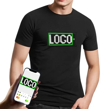 Led тениска с програмируем дисплей, потребителски текст, черна модни светещо облекло, тениски за рейв-партита