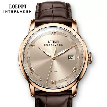 LOBINNI Топ луксозна марка, автоматични механични мъжки часовник, Японски механизъм Miyota 8125, сапфирен кристал, водоустойчив часовник до 50 метра