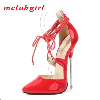 Mclubgirl/ чубрица обувки на висок ток с каишка на супер високи токчета, кухи обувки на висок ток от производителя на обувки, чубрица обувки-лодка WZ