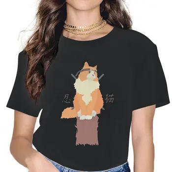 Orange Скъпа Женска Тениска За Момичета Ninja Котка, Японски Сладка Тениска с Изображение на Животни, 5XL, Блузи Harajuku, Ежедневни Реколта Блузи с Къс Ръкав