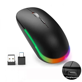 USB Безжична Мишка с осветление RGB LED Lighting Мишката Акумулаторна Type-c за Лаптоп Macbook Офис Безшумни Мишката