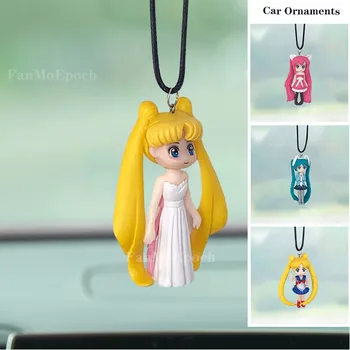 Аниме фигурка Sailor Moon Модел декор Карикатура Красиво момиче, Автоматично Огледало за обратно виждане Окачен медальон Автомобилни аксесоари, Украса на Подарък