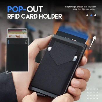 Всплывающая Мъжка Чанта За Визитни Картички RFID Карта Мъжки Мини Пакет от Алуминий Метален Защитен Смарт Быстросъемный Портфейл ID Притежателите