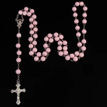 Горещи 8 мм броеници, католическата колие с Четками, дамски бижута, висулка във формата на Кръст, розов подарък за Хелоуин за момичета