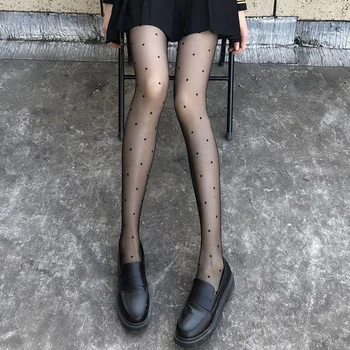 Дамски черни чорапи с принтом в грах, прозрачни копринени гамаши, дишащи тънки чорапогащи, дамски секси чорапи-носочные изделия с татуировки