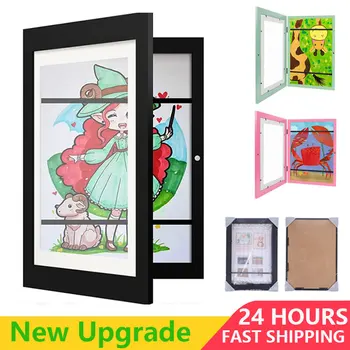 Детски художествени рамка Дървена Взаимозаменяеми дисплей със снимки на произведения на изкуството формат А4, Детски рамки за домашния офис, Рамки за съхранение на снимки