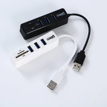 Дългата 3-портов USB hub-хъб, комбиниран cardreader, USB комбиниран универсален кабел, отделен