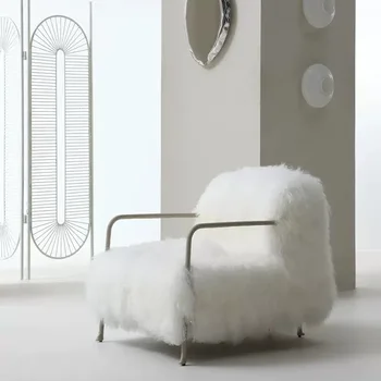 Единична диван-стол от вълна агнешко в скандинавски стил, единична стол за мързелив човек в дома-спалнята, просто модерно удобен стол за почивка на семейството