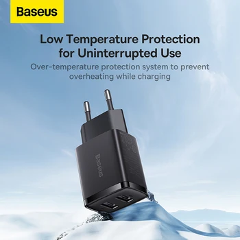Зарядно устройство Baseus 10,5 W USB EU, UK US за пътуване, мини преносим стенен адаптер, зарядно устройство с два порта за зареждане на телефона iPhone Huawei, Xiaomi