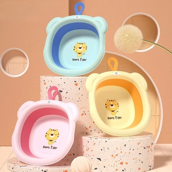 Здрав cartoony сгъваема мивка Преносим пътен сгъсти мивка с кука Аксесоари за банята за новородени