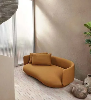 Извита текстилен диван за малък апартамент, комплект мебели за хол