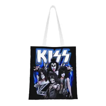 Изработена по поръчка музикалното рок група Kiss, холщовая пазарска чанта, дамски Моющаяся чанта за пазаруване Demon Thriller Rock Мъкна, чанти за купувачи