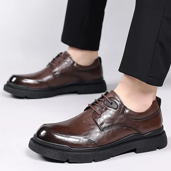 Италиански Модел обувки, Мъжки Модни Обувки от Лачена кожа за Мъже, Черни Мъжки Лоферы, Луксозна Офис Обувки 2023 Chaussure Homme