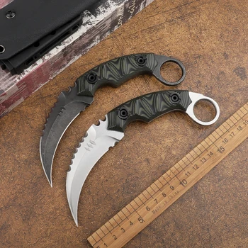 Керамбит тактика за оцеляване на открито на остър нож с нокът D2 нож с фиксирано острие и ножнами къмпинг, лов и самозащита EDC инструмент