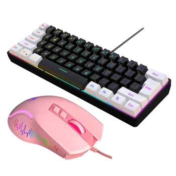 Комплект компютърна клавиатура и мишка V700BW + X100 USB с 61-бутонна кабелна RGB подсветка, Жичен детска мишка с 4-уровневым резолюция до 3600 dpi