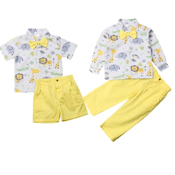 Комплекти Дрехи за господа, за малки момчета от 1 до 6 години, риза с анимационни принтом, потници, Шорти, панталони, официално облекло