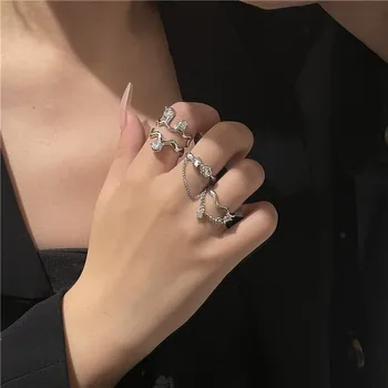 Корейското геометрично нарушения на сърдечния пръстен с цирконий, който отваря вълна, за жени, реколта пръстени с медна верига в стил пънк и хип-поп, тенденция 2022, модни бижута