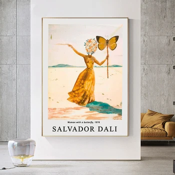 Красива Дама с пеперуда Салвадор Дали Сюрреализъм Картина, с монтиран на стената платно за Печат Художествен Плакат Картина за хола Начало Декор
