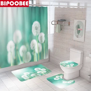 Красива завеса за душ под формата на глухарче, Цветни завеси за баня, които са устойчиви на плесен, здрава подложка за баня, нескользящий подложка, капак на тоалетната чиния, домашен декор