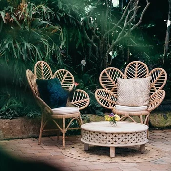 Креативен сплетен плажен стол с листенца, скандинавски, Градинска мебел, градински столове за почивка, ретро Съвременен уличен стол за вътрешен двор, тераси.