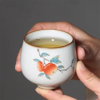 Креативна керамика, Ръчно рисувани, Чаена чаша с хурмой, китайска чаша Майстор на кунг-фу, Керамични Ретро Посуда за напитки, Офис Малка Чаша за Чай