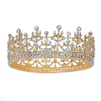 Кръгла кралската диадема с кристали, имперски средновековна сватбената корона, сватбена украса за коса за жени