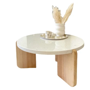 Кръгла масичка за Чай от масивно дърво за дома в скандинавски стил, мебели за хола, приставной маса