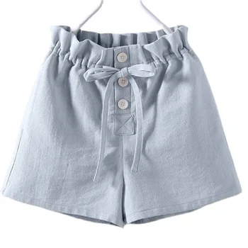 Летни ежедневни обикновена шорти с висока талия и завязками за малки момичета, панталони от 3-13 години