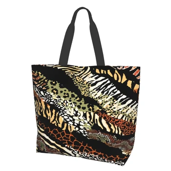 Лоскутные торби от кожи на диви животни, за жените, за Многократна употреба за хранителни стоки чанти, Големи Чанти за пазаруване
