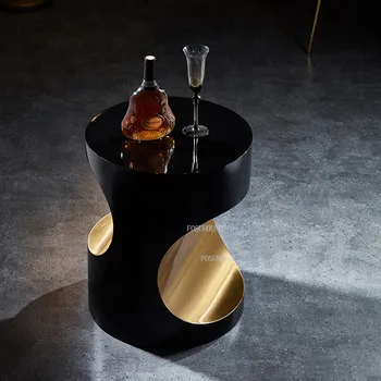 Луксозен масичка за кафе Метална ъглова Маса в скандинавски стил, малка странична масичка за кафе от неръждаема стомана, креативни дизайнерски кръгли холни маси за хол