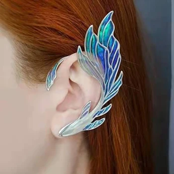 Луксозни Дамски ушни маншет с участието на елф, боядисани в син цвят, обеци-на клипове във формата на риби и животни, обеци-на крилата на Феите без пиърсинг, сватбени декорации