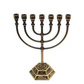 Менора Свещник 7 Клони Античен еврейски свещник с бронзов покритие Jerusalemm Израел Ханукальное празнична украса