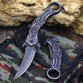 Многофункционален тактически сгъваем нож за измиване на камък с изображение на дракон, сгъваем нож на улицата, инструмент за джунглата, джобен сгъваем нож