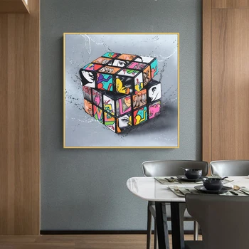 Модерен, Креативен цветен Куб на Рубик, живопис върху платно, стенно изкуство, плакати на скандинавскую тема и щампи, стенни картини за вашия интериор дневна
