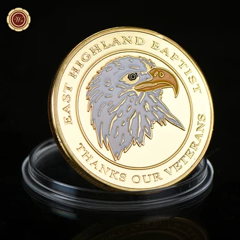 Монета на Военния отдел на флота на САЩ East Highland Baptist Благодари на нашите ветерани за позолоченную монета Business Challenge Gift