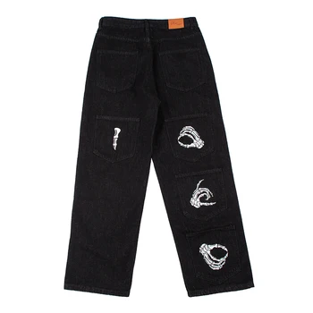 Мъжка черна градинска облекло Harajuku Alt Jeans Директни широки панталони, Дънкови панталони с висока талия Облекло оверсайз Y2k