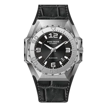 Мъжки автоматичен часовник Reef Тигър, мъжки часовник в стил милитари, водоустойчив механични ръчни часовници с дължина 100 м, нажежен син сапфир огледален кожена каишка