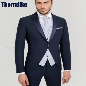 Мъжки костюм Thorndike, Нови Сватбени костюми, фрак с Ревера, Homme, Високо качество, на 3 предмета, Блейзери За Мъже (яке + Панталон + Елек)