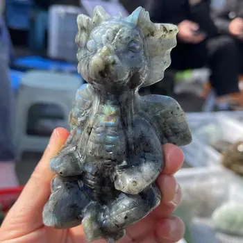 Натурален Кристал labradorite Ръчно изработени, скъпа статуетка на дракон, скулптура бебе, фигурки за украса на дома